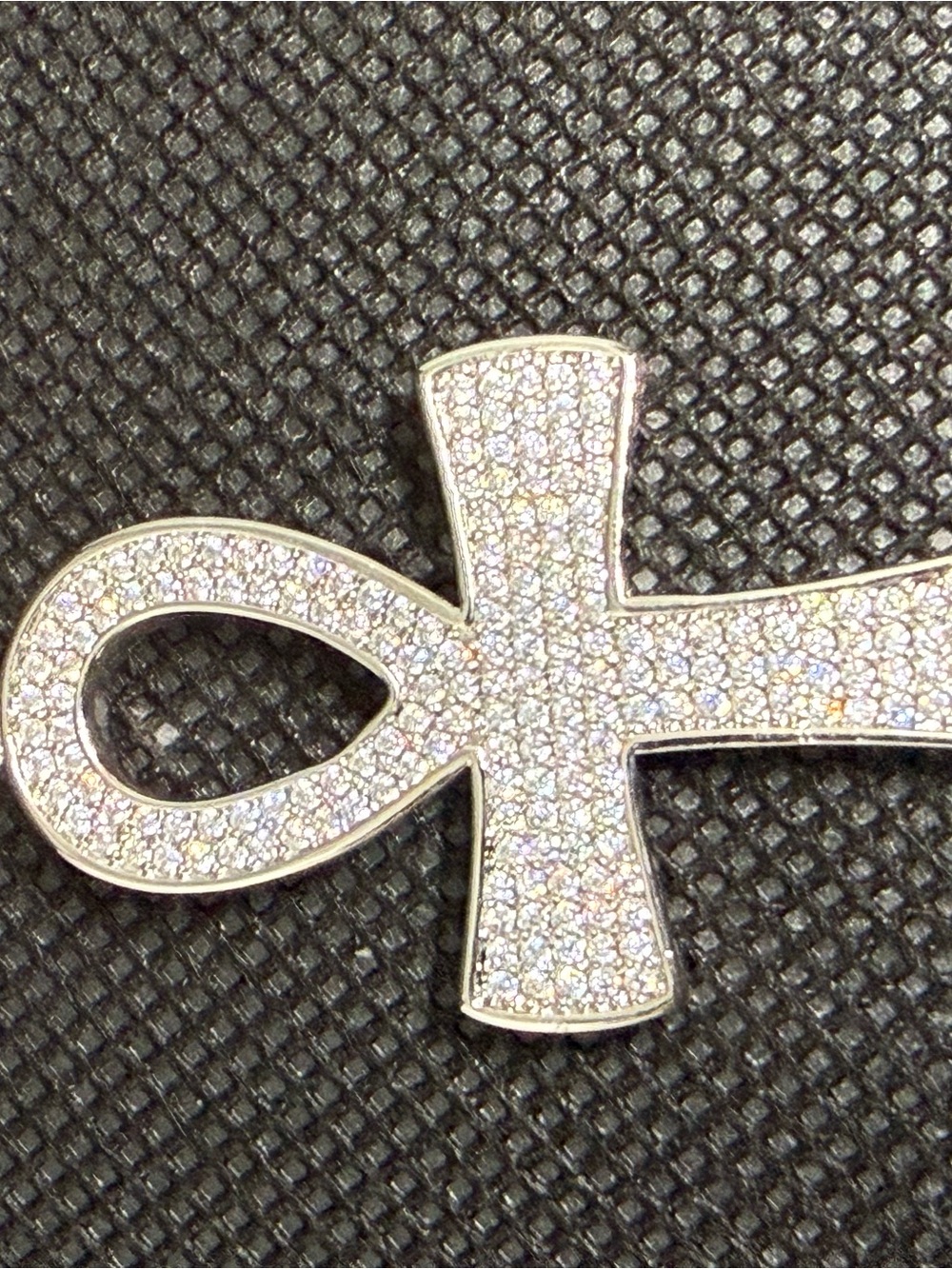 Pave Moissanite Ankh Pendant - Sparkling Silver Tone Passes Diamond Tester